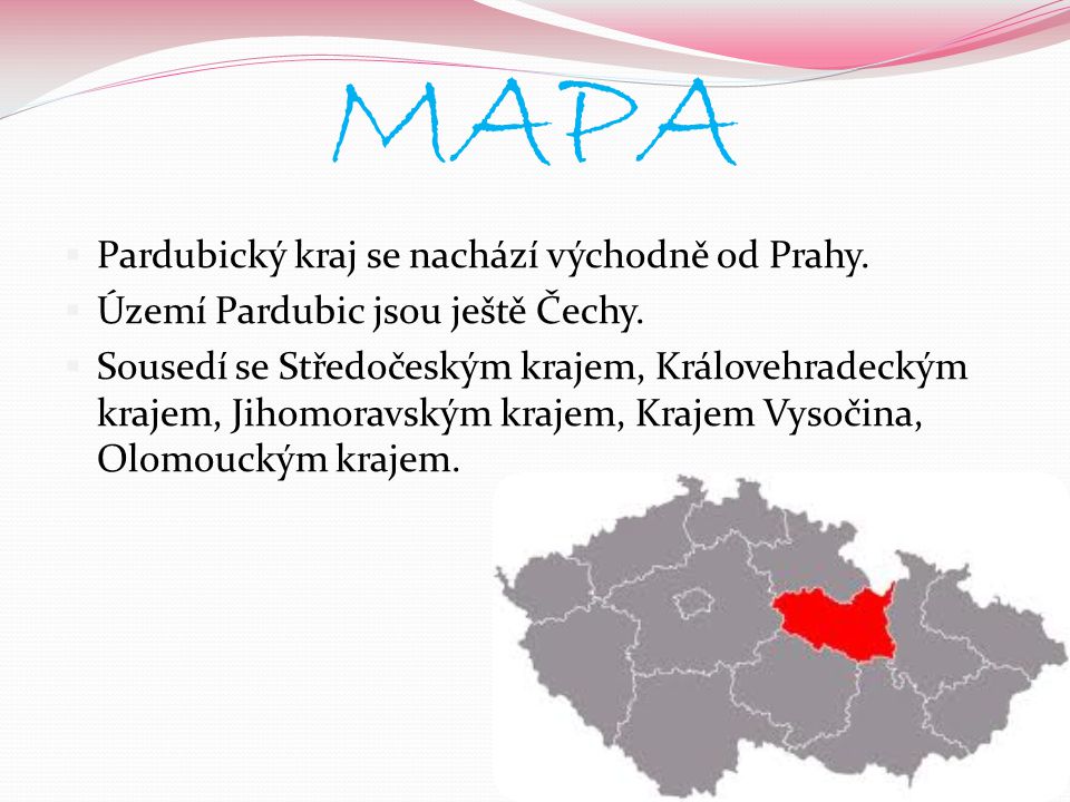 MAPA Pardubický kraj se nachází východně od Prahy.