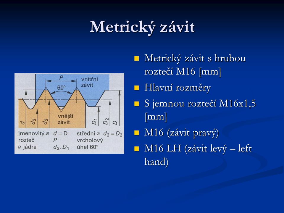 Metrický závit Metrický závit s hrubou roztečí M16 [mm] Hlavní rozměry