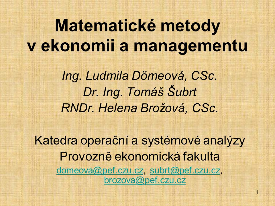 Matematické metody v ekonomii a managementu