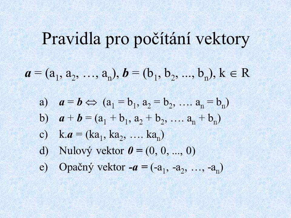 Pravidla pro počítání vektory