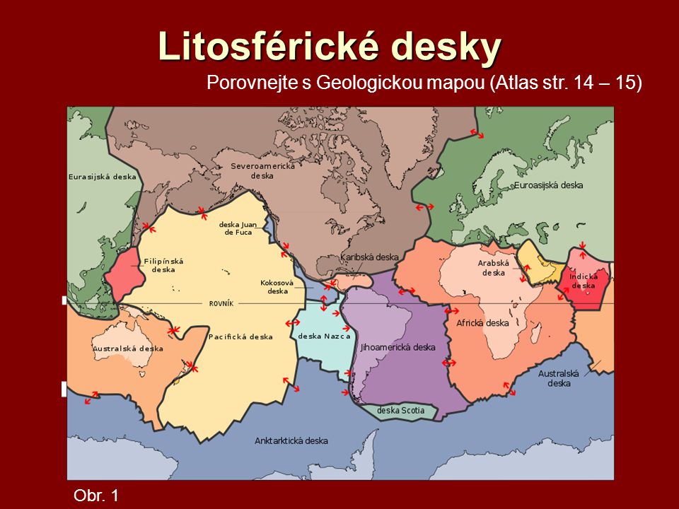 Litosférické desky Porovnejte s Geologickou mapou (Atlas str. 14 – 15)