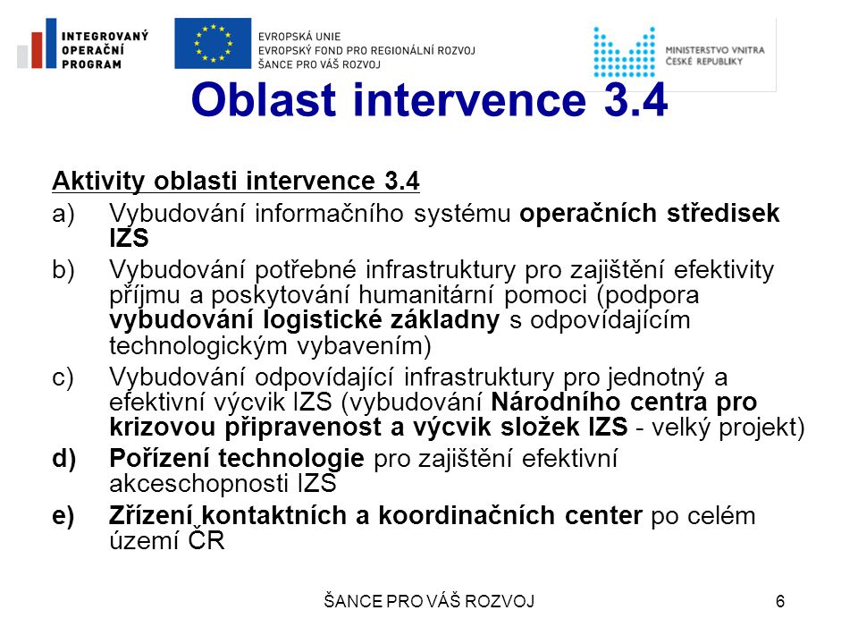Oblast intervence 3.4 Aktivity oblasti intervence 3.4