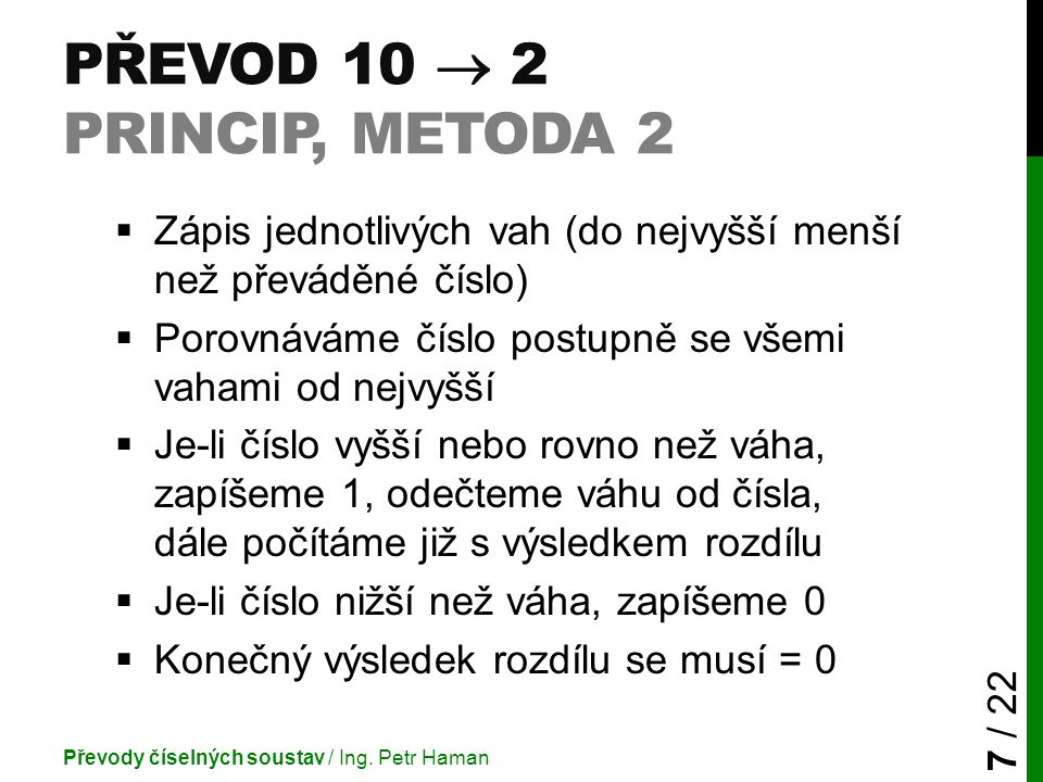 Převod 10  2 princip, metoda 2
