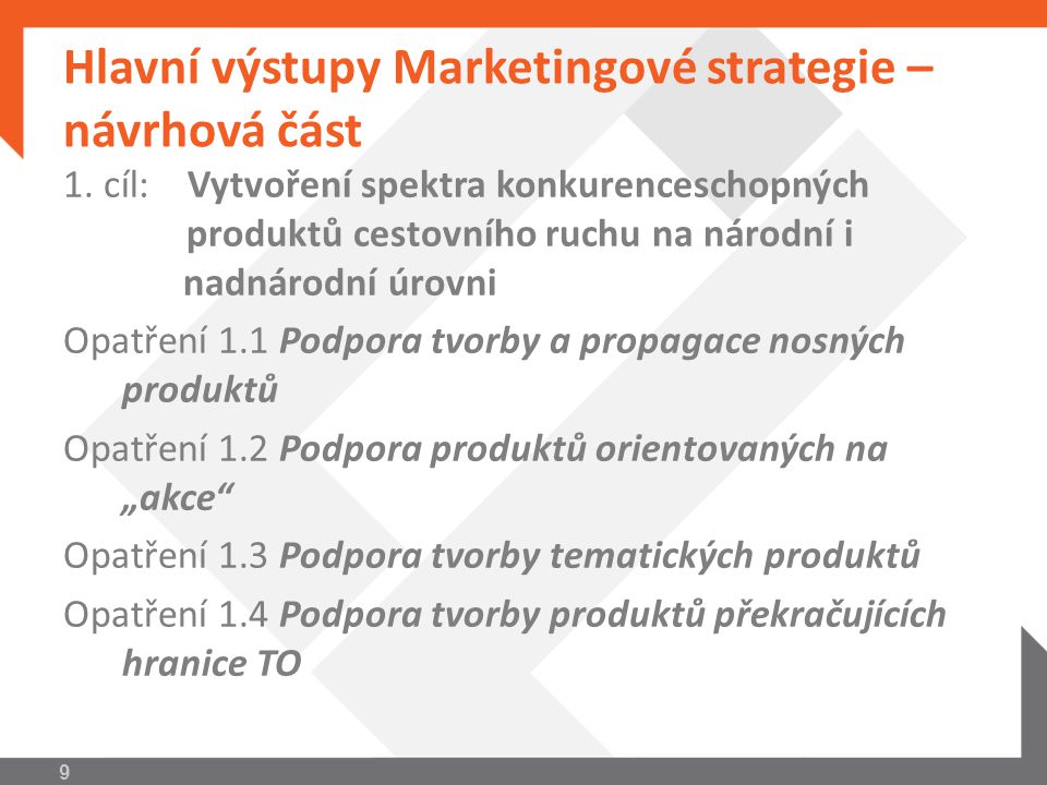 Hlavní výstupy Marketingové strategie – návrhová část