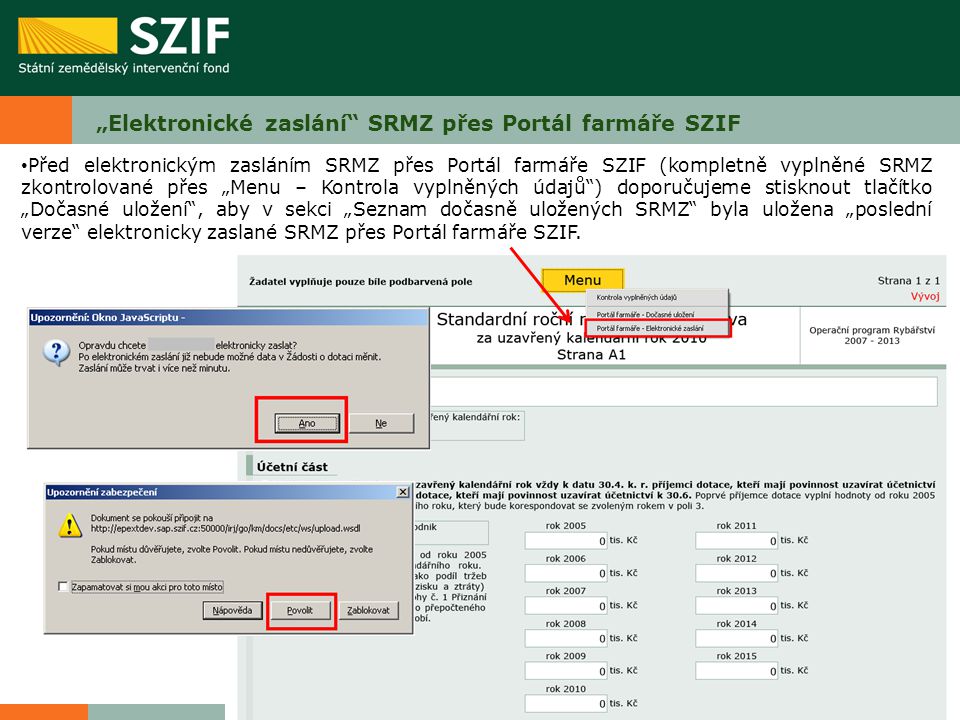 „Elektronické zaslání SRMZ přes Portál farmáře SZIF