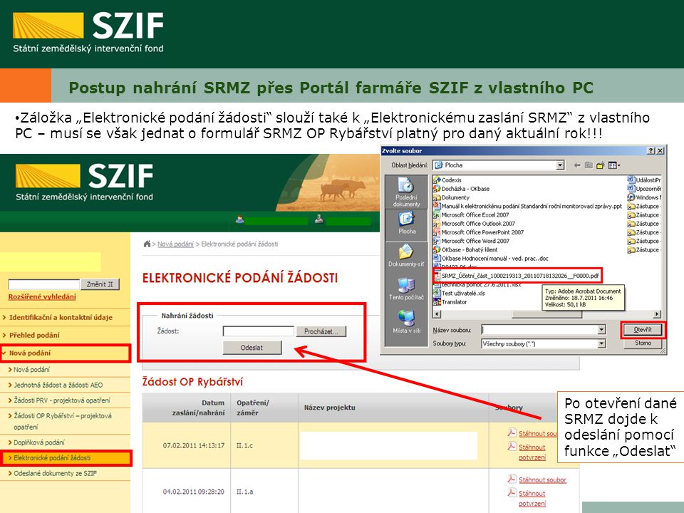 Postup nahrání SRMZ přes Portál farmáře SZIF z vlastního PC