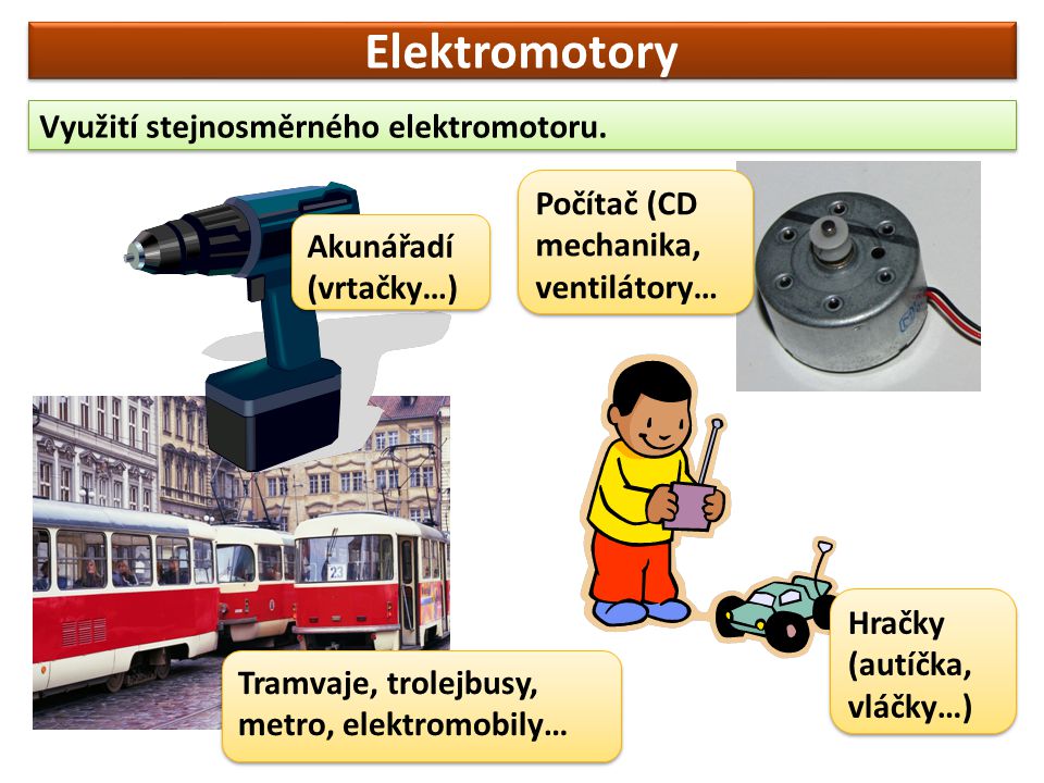Elektromotory Využití stejnosměrného elektromotoru.