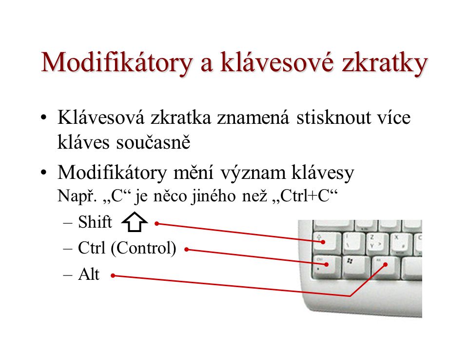 Modifikátory a klávesové zkratky