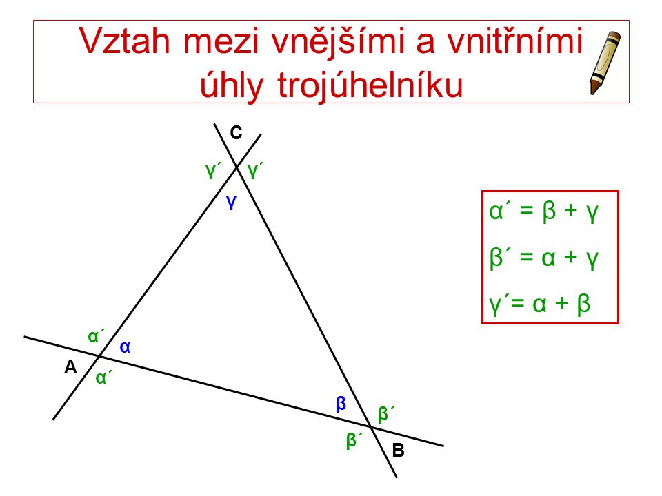 Vztah mezi vnějšími a vnitřními úhly trojúhelníku