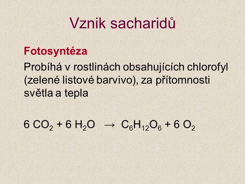 Vznik sacharidů Fotosyntéza