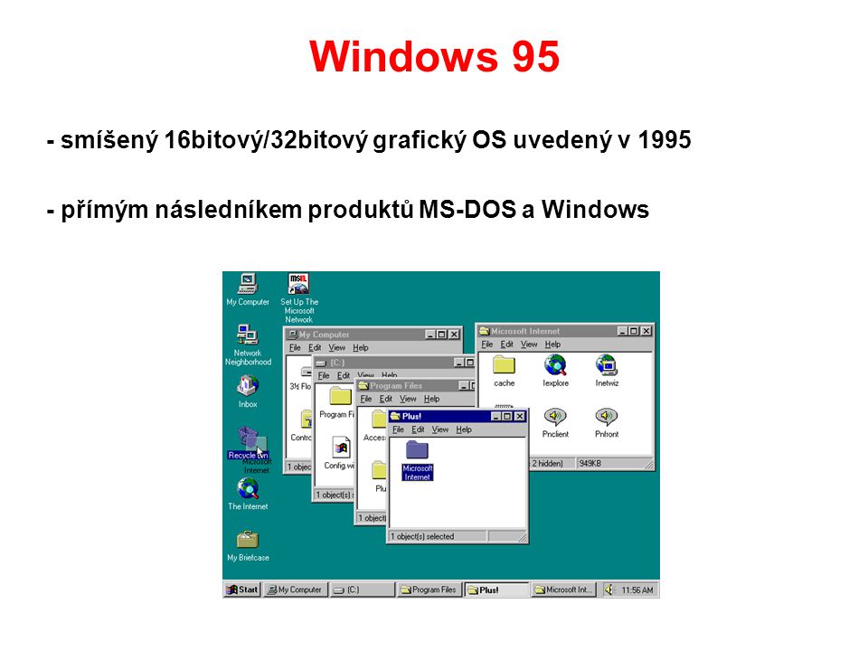 Windows 95 - smíšený 16bitový/32bitový grafický OS uvedený v 1995