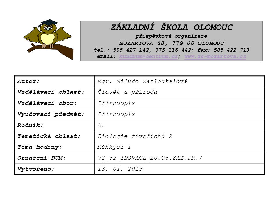 ZÁKLADNÍ ŠKOLA OLOMOUC příspěvková organizace MOZARTOVA 48, OLOMOUC tel.: , ; fax: