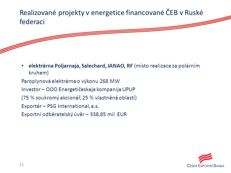 Realizované projekty v energetice financované ČEB v Ruské federaci