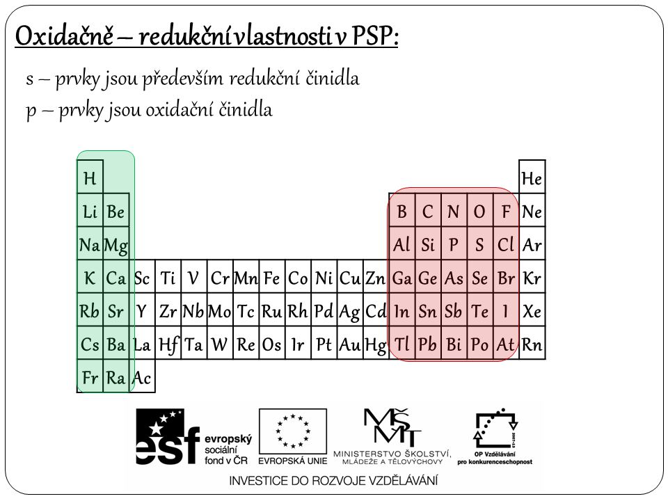 Oxidačně – redukční vlastnosti v PSP:
