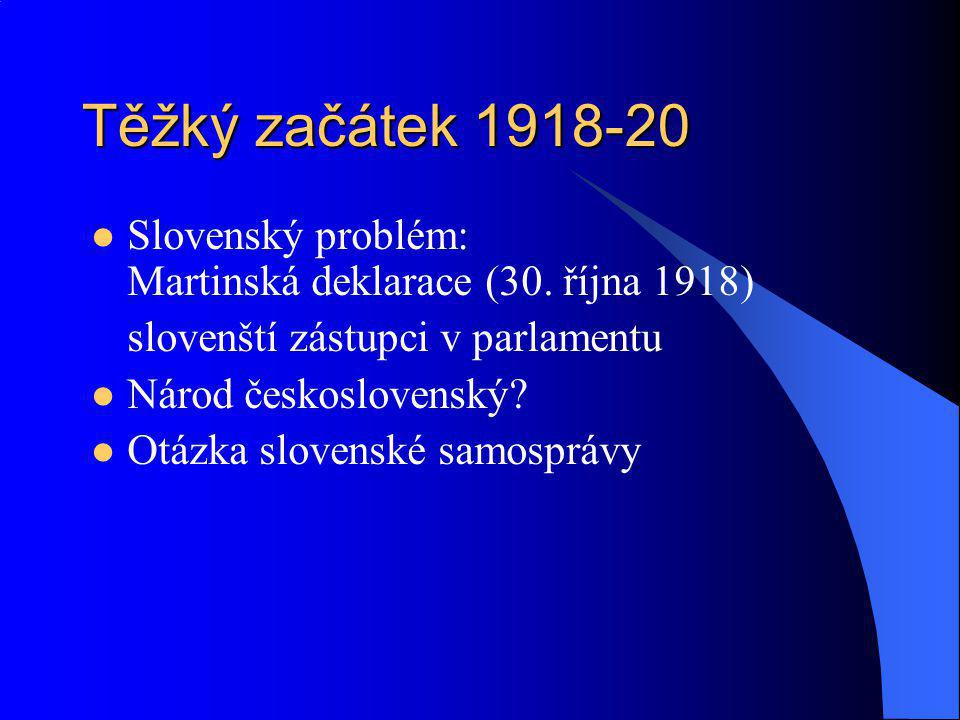 Těžký začátek Slovenský problém: Martinská deklarace (30. října 1918) slovenští zástupci v parlamentu.