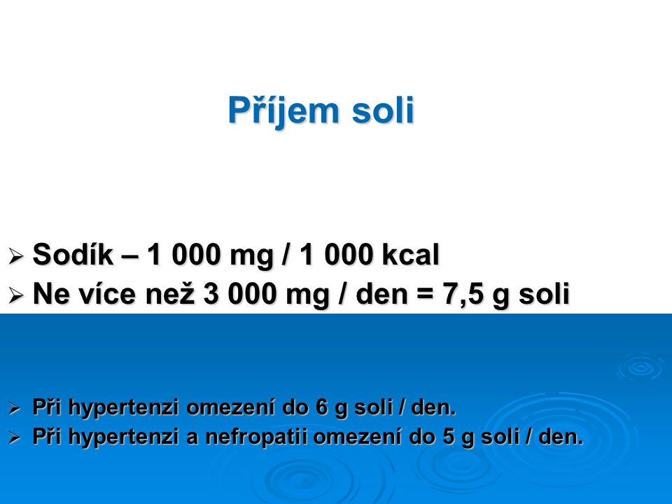 Příjem soli Sodík – mg / kcal