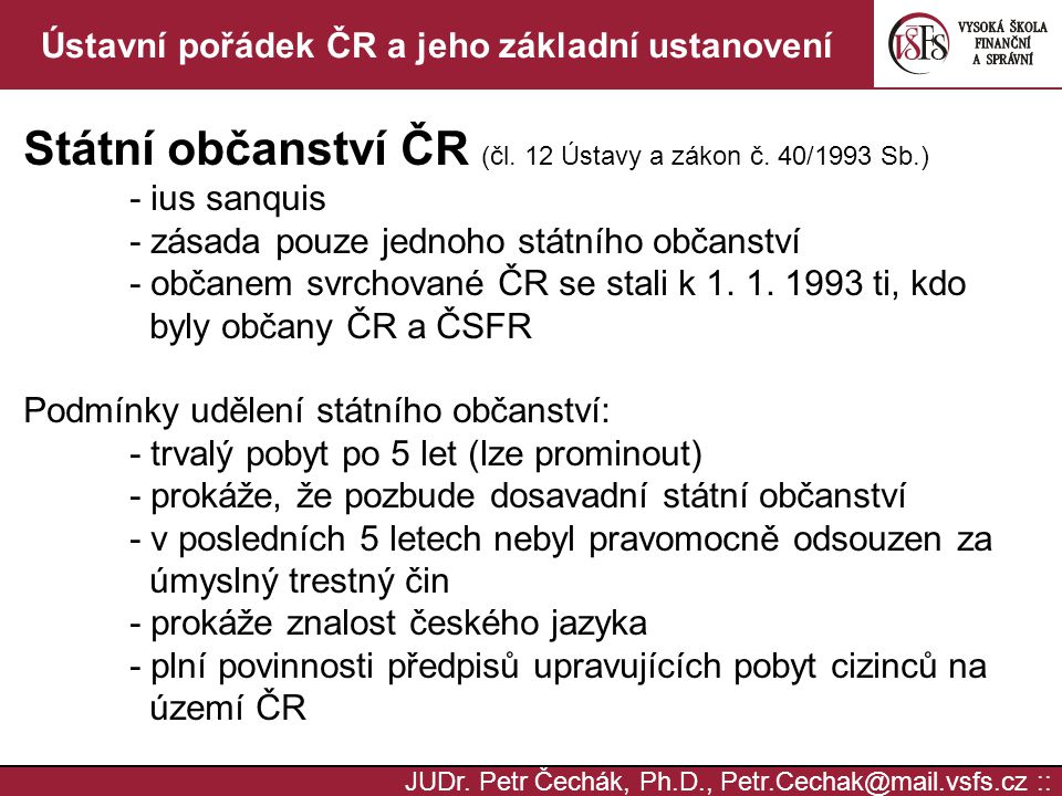 Ústavní pořádek ČR a jeho základní ustanovení