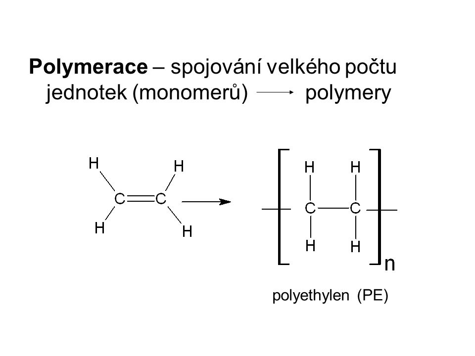 Polymerace – spojování velkého počtu jednotek (monomerů) polymery