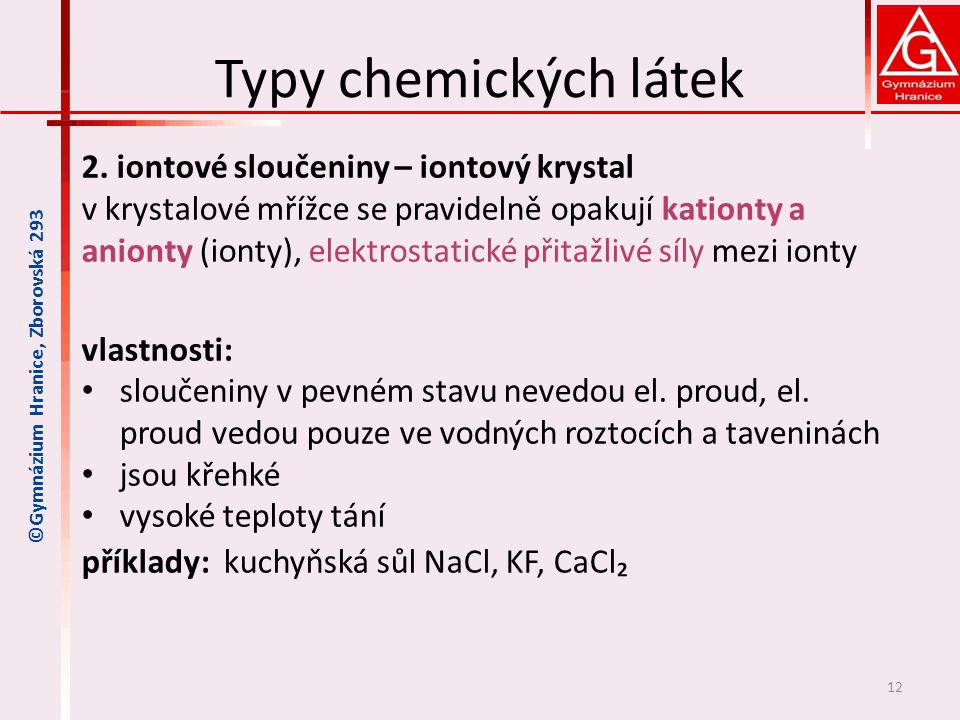 Typy chemických látek 2. iontové sloučeniny – iontový krystal