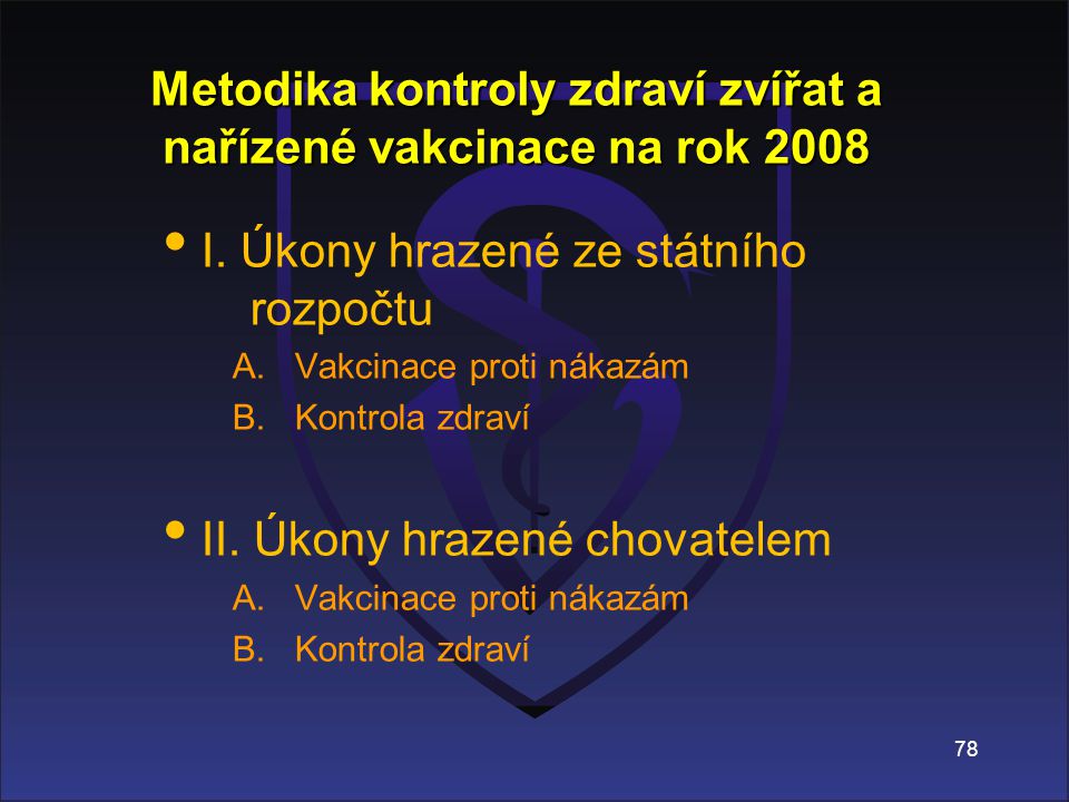 Metodika kontroly zdraví zvířat a nařízené vakcinace na rok 2008