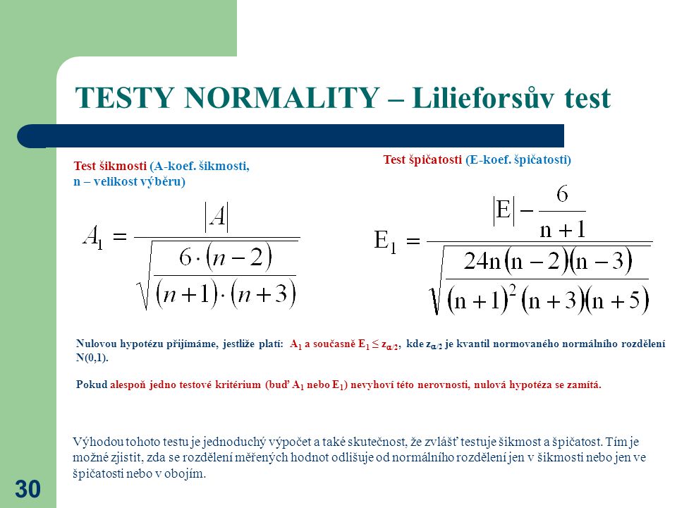 TESTY NORMALITY – Lilieforsův test