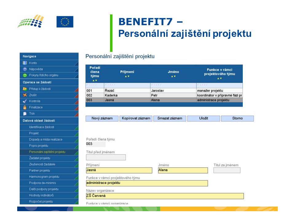 BENEFIT7 – Personální zajištění projektu