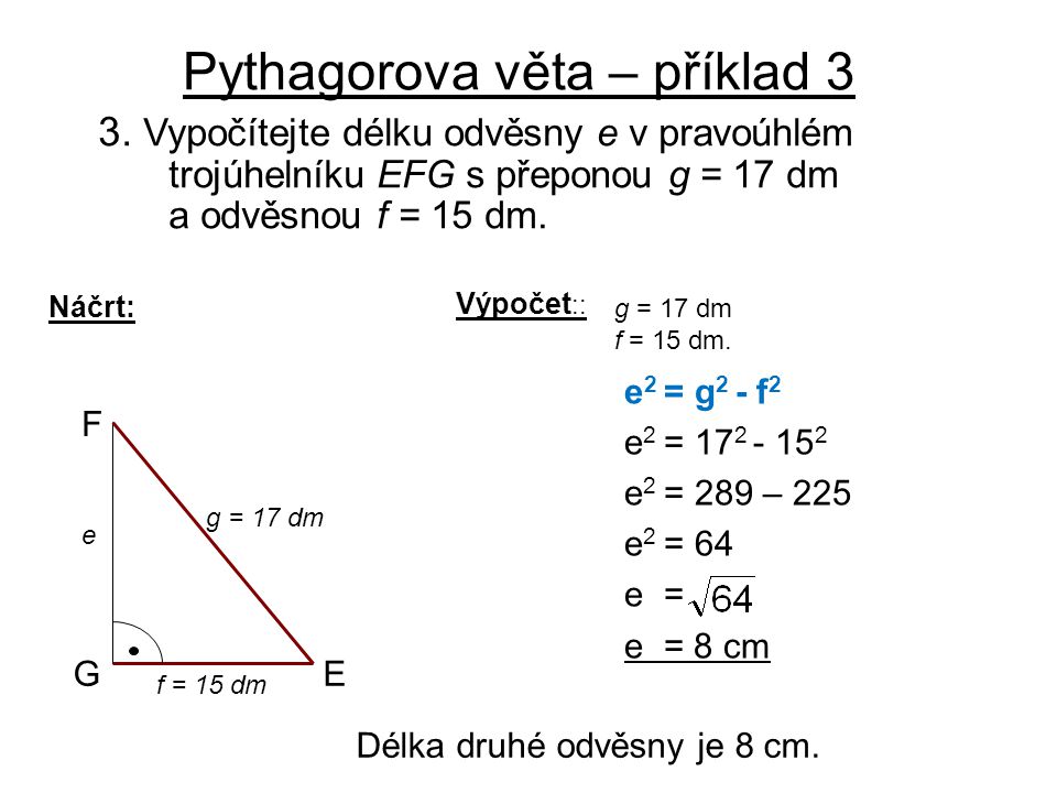 Pythagorova věta – příklad 3