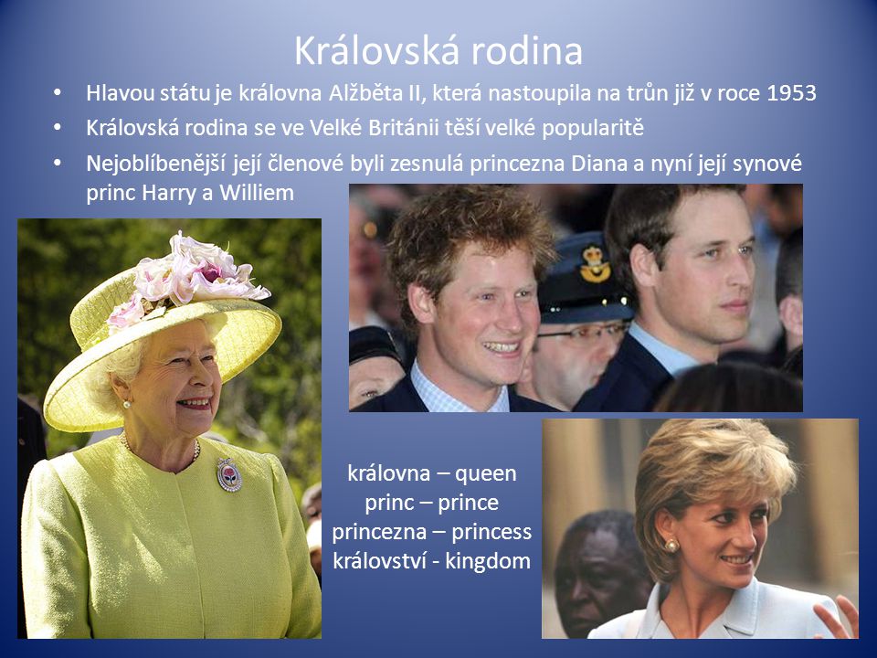 Královská rodina Hlavou státu je královna Alžběta II, která nastoupila na trůn již v roce
