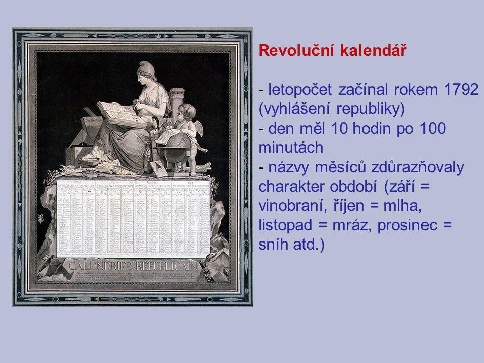 Revoluční kalendář letopočet začínal rokem 1792 (vyhlášení republiky) den měl 10 hodin po 100 minutách.