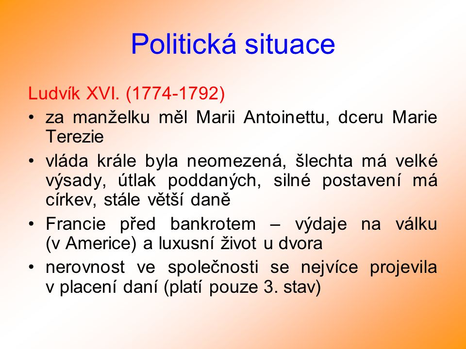 Politická situace Ludvík XVI. ( )