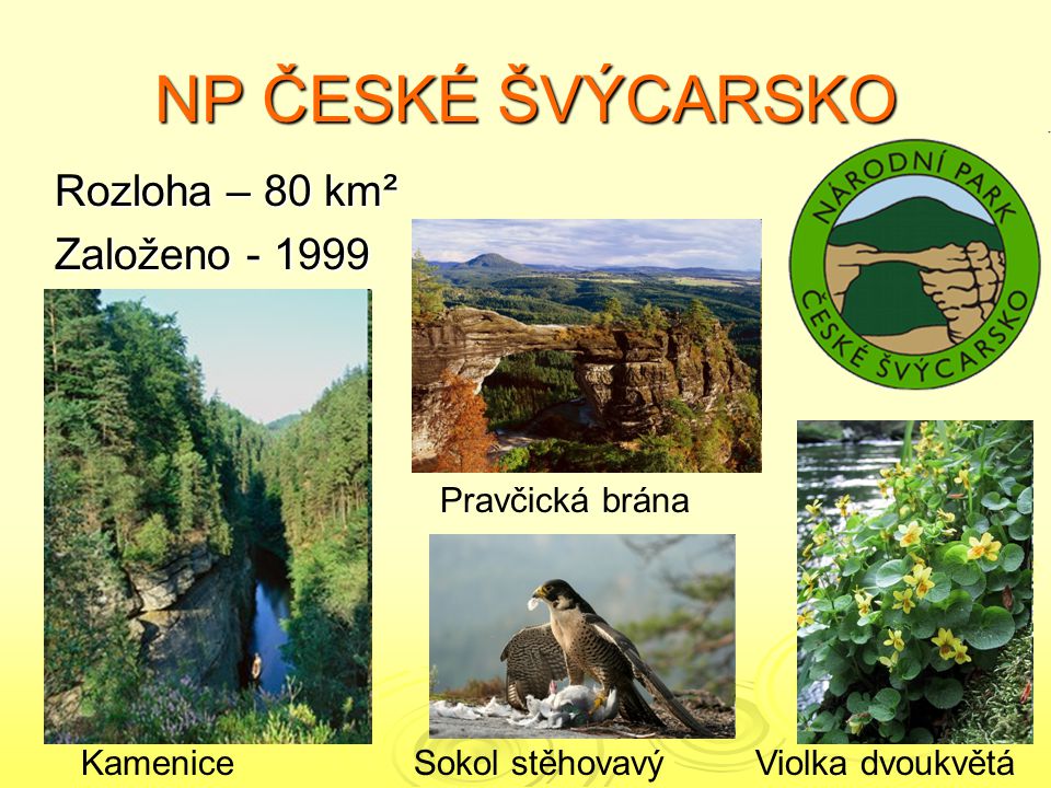 NP ČESKÉ ŠVÝCARSKO Rozloha – 80 km² Založeno Pravčická brána