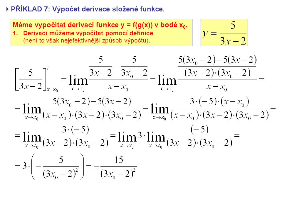 PŘÍKLAD 7: Výpočet derivace složené funkce.
