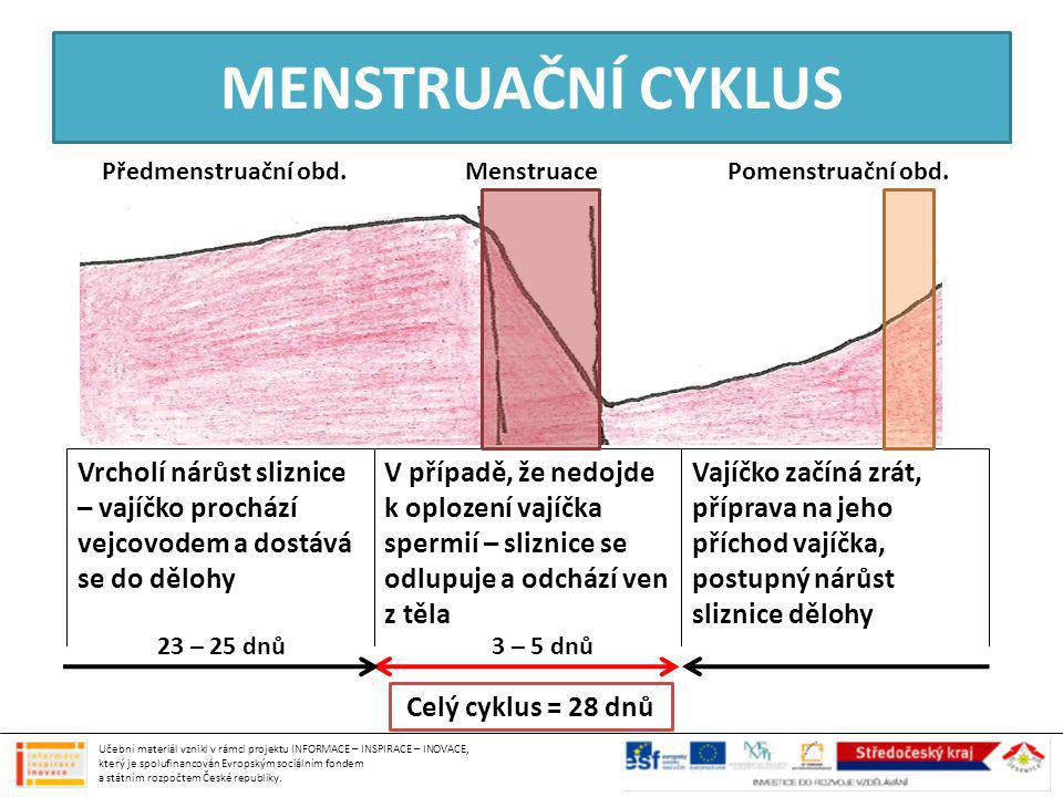 MENSTRUAČNÍ CYKLUS Předmenstruační obd. Menstruace. Pomenstruační obd.