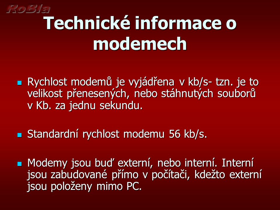 Technické informace o modemech