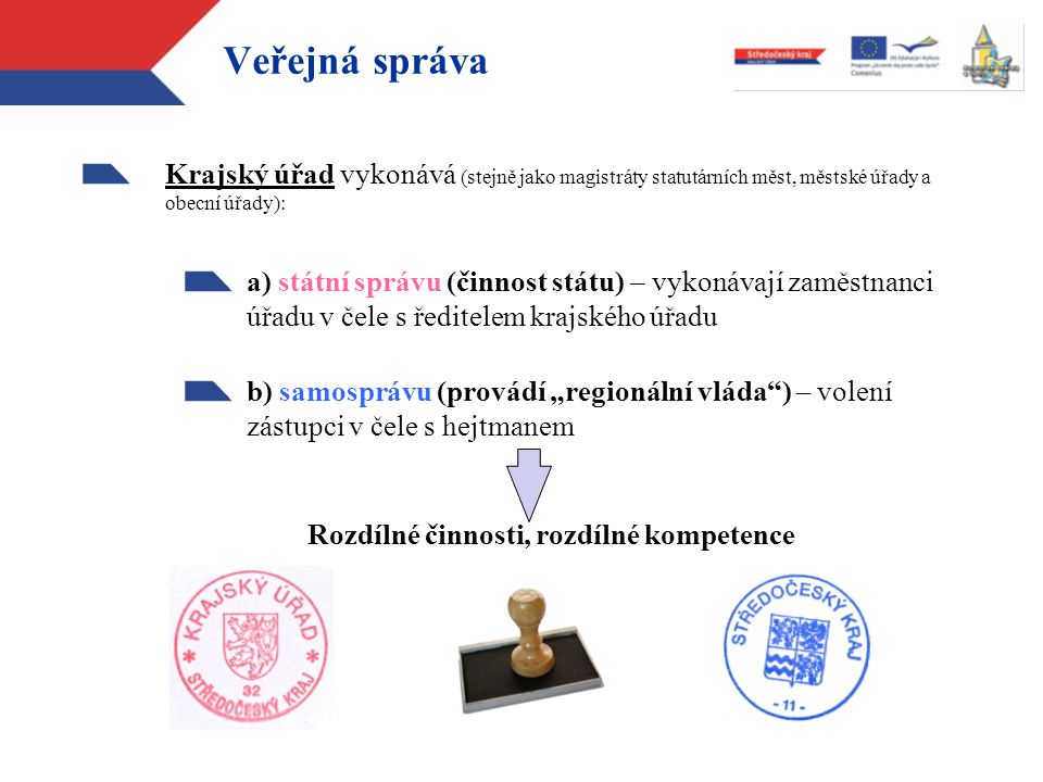 Veřejná správa Krajský úřad vykonává (stejně jako magistráty statutárních měst, městské úřady a obecní úřady):