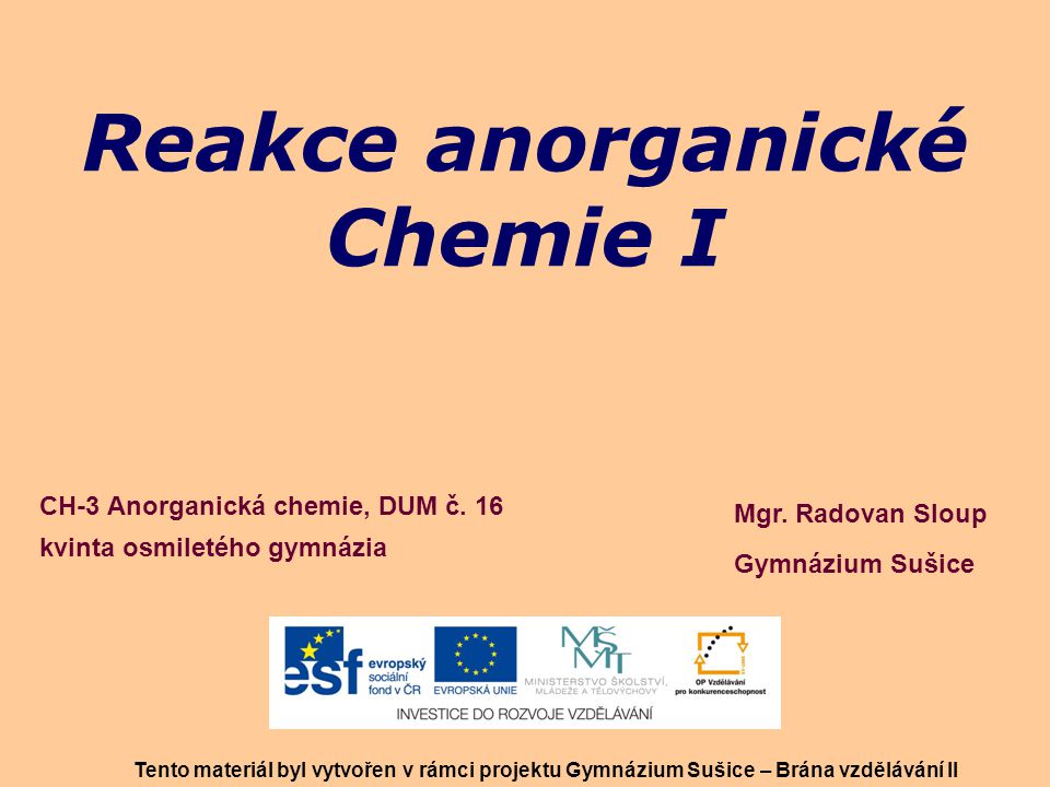 Reakce anorganické Chemie I