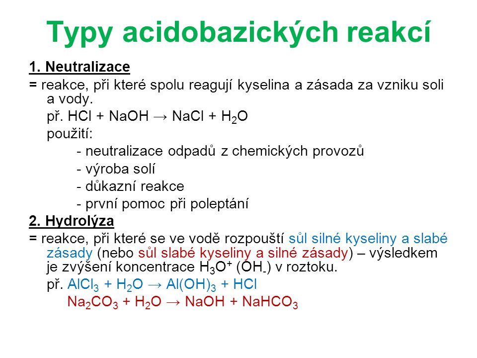 Typy acidobazických reakcí