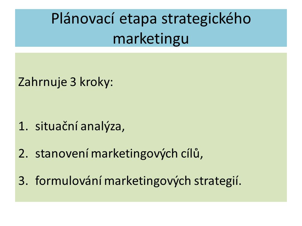 Plánovací etapa strategického marketingu