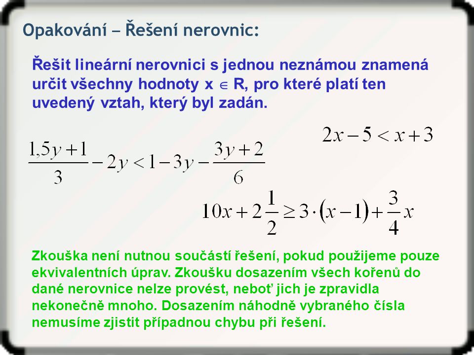 Opakování ‒ Řešení nerovnic: