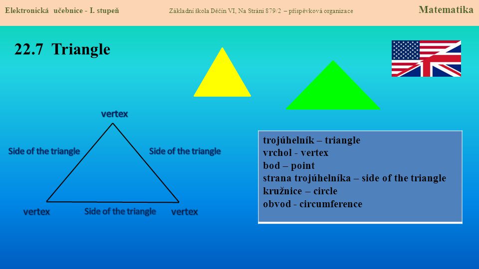 22.7 Triangle vertex trojúhelník – triangle vrchol - vertex