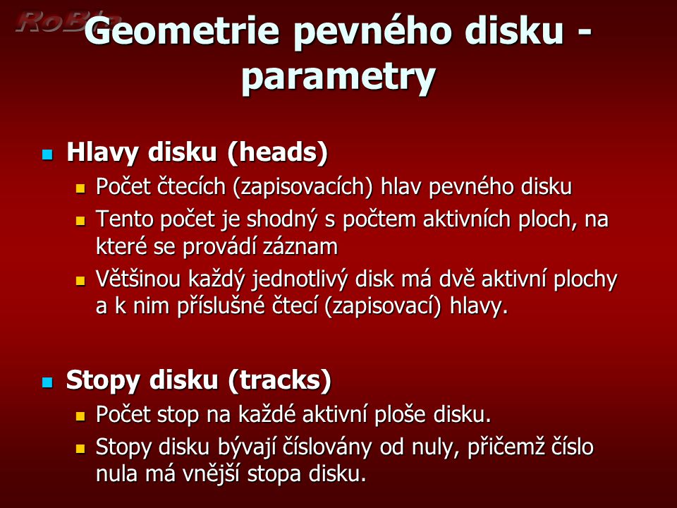Geometrie pevného disku - parametry