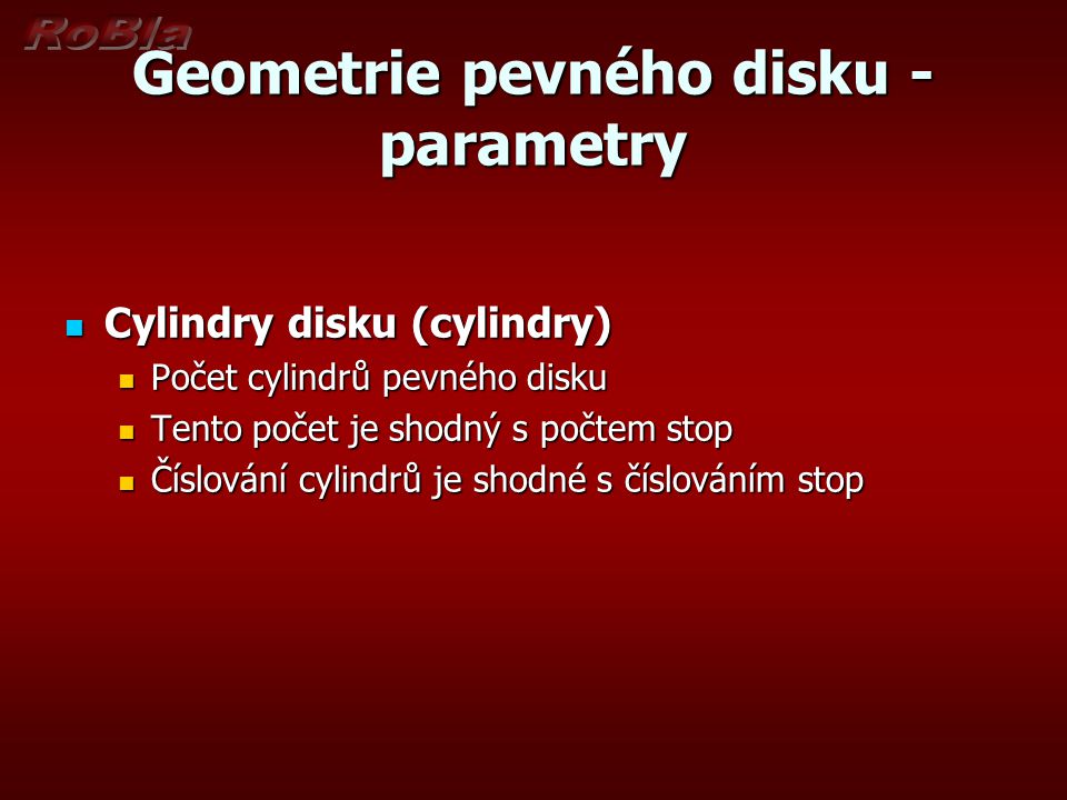 Geometrie pevného disku -parametry