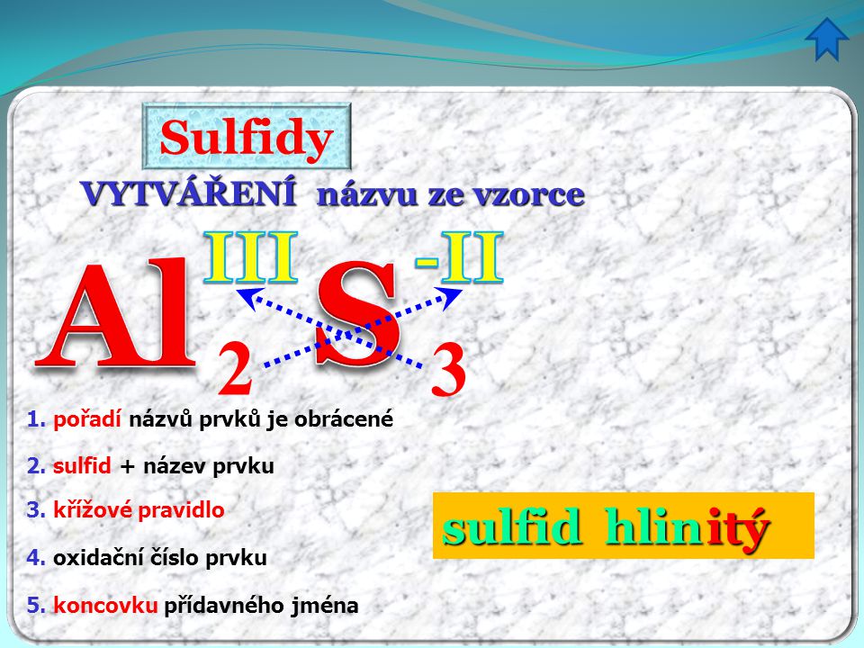 S Al 2 3 III -II Sulfidy sulfid hlin itý VYTVÁŘENÍ názvu ze vzorce