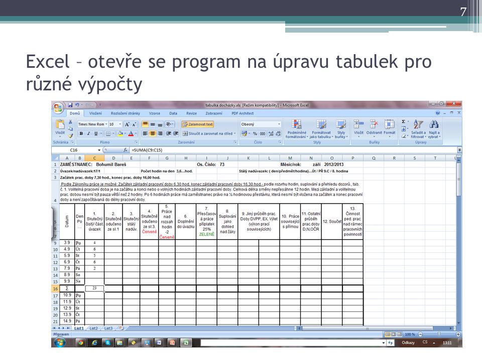 Excel – otevře se program na úpravu tabulek pro různé výpočty