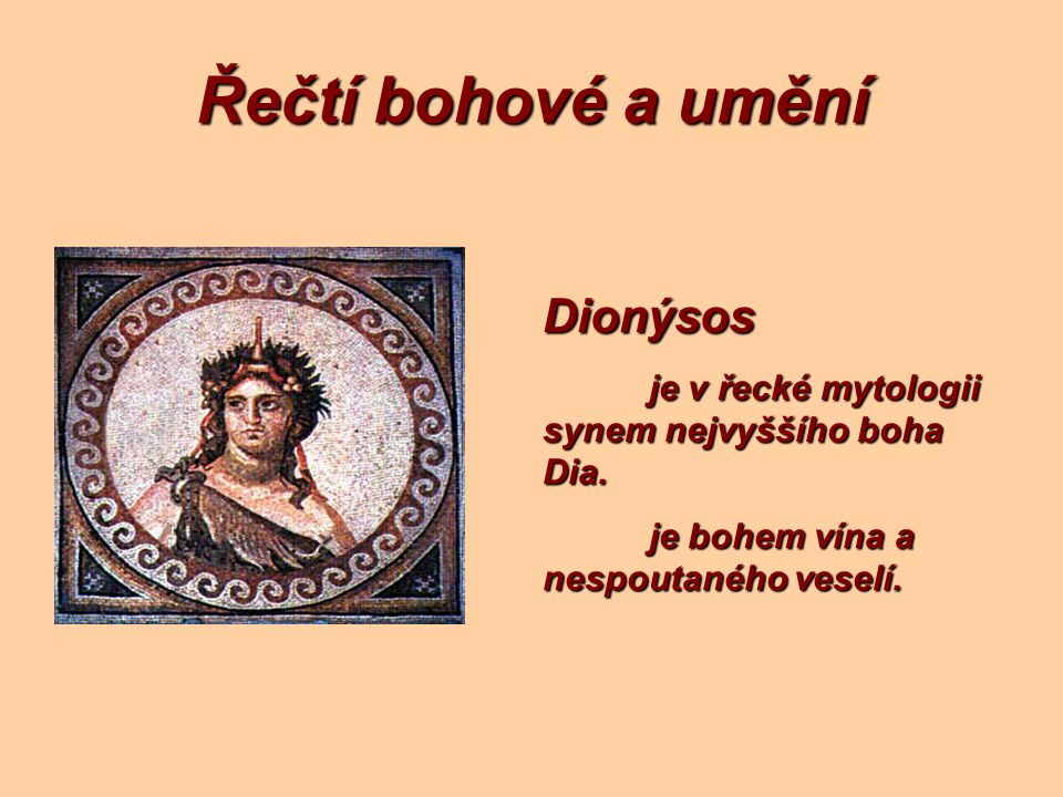 Řečtí bohové a umění Dionýsos