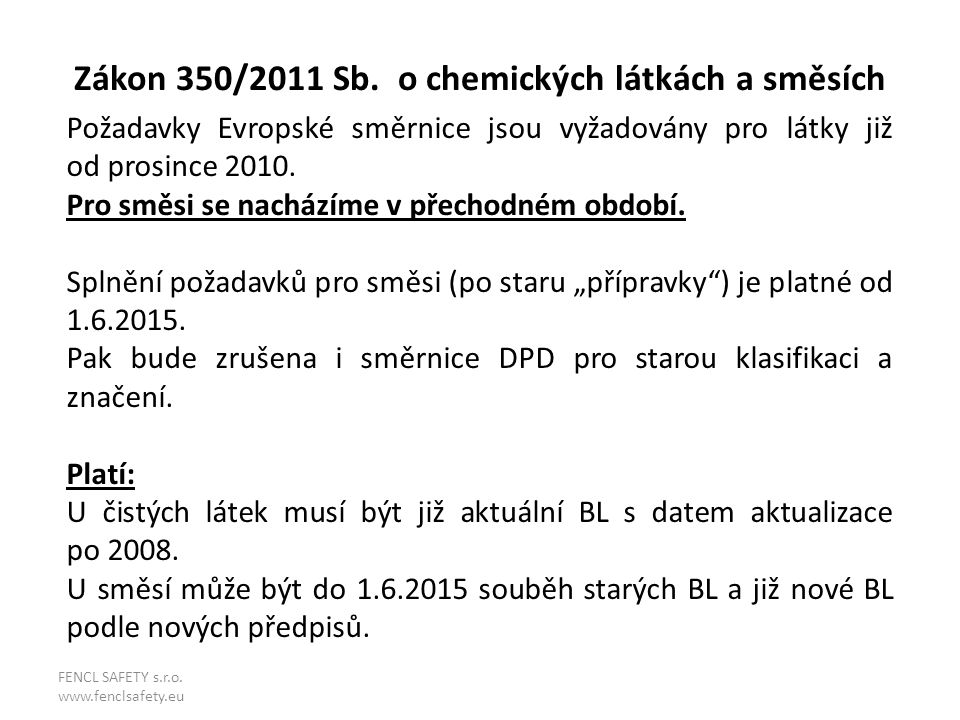 Zákon 350/2011 Sb. o chemických látkách a směsích