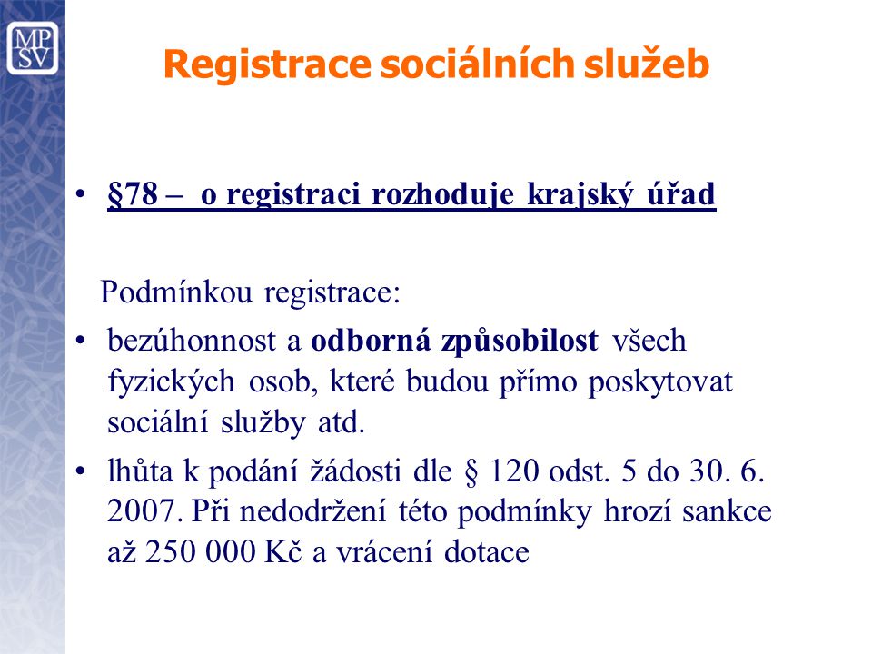 Registrace sociálních služeb