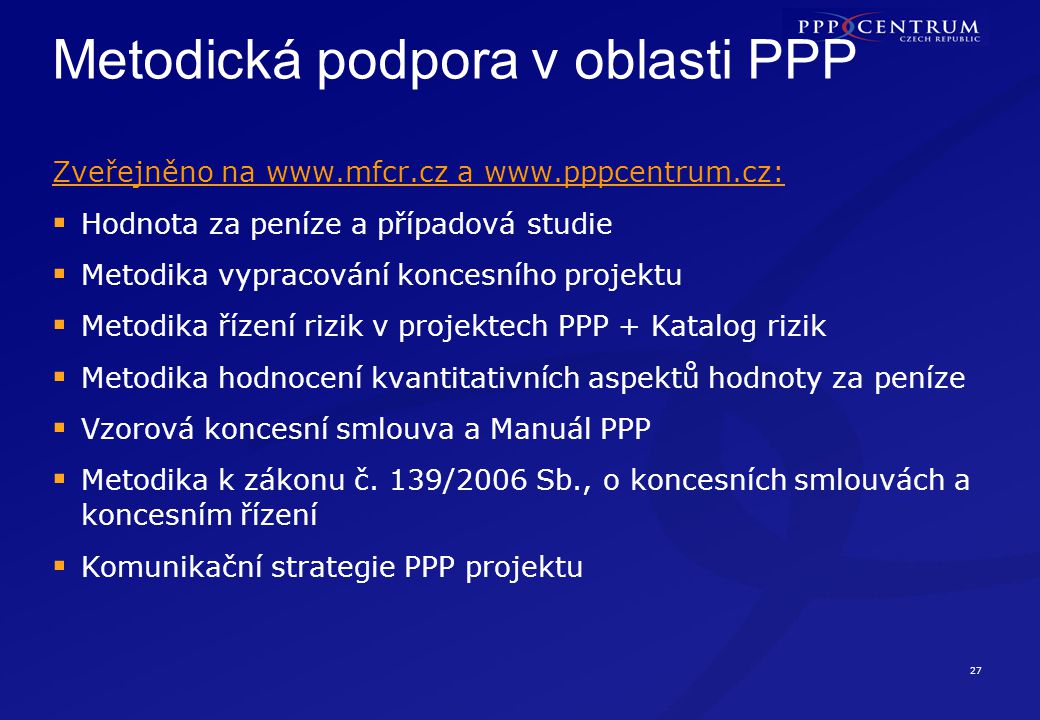 Přehled rozvoje trhu PPP v ČR