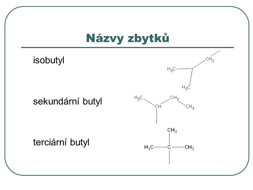 Názvy zbytků isobutyl sekundární butyl terciární butyl
