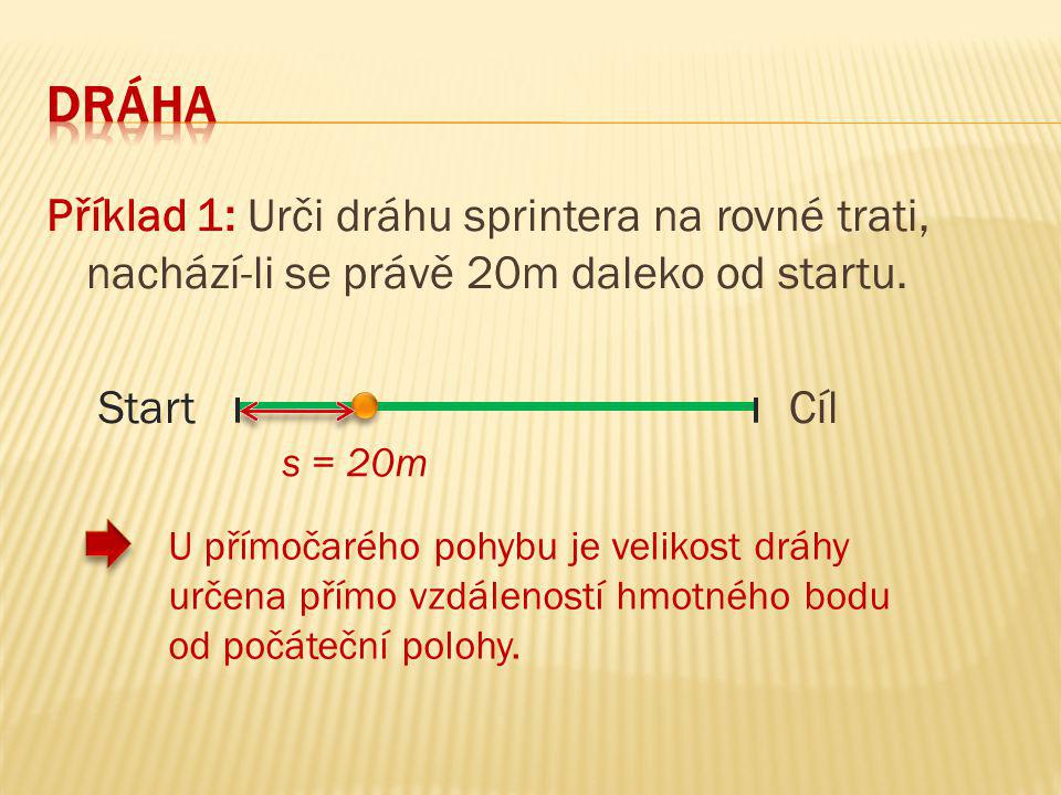 Dráha Příklad 1: Urči dráhu sprintera na rovné trati, nachází-li se právě 20m daleko od startu. Start Cíl.